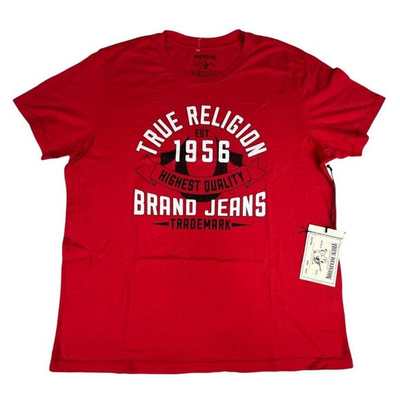 True Religion Mens Graphic Tee XXL Red Cotton Crewneck 1956
